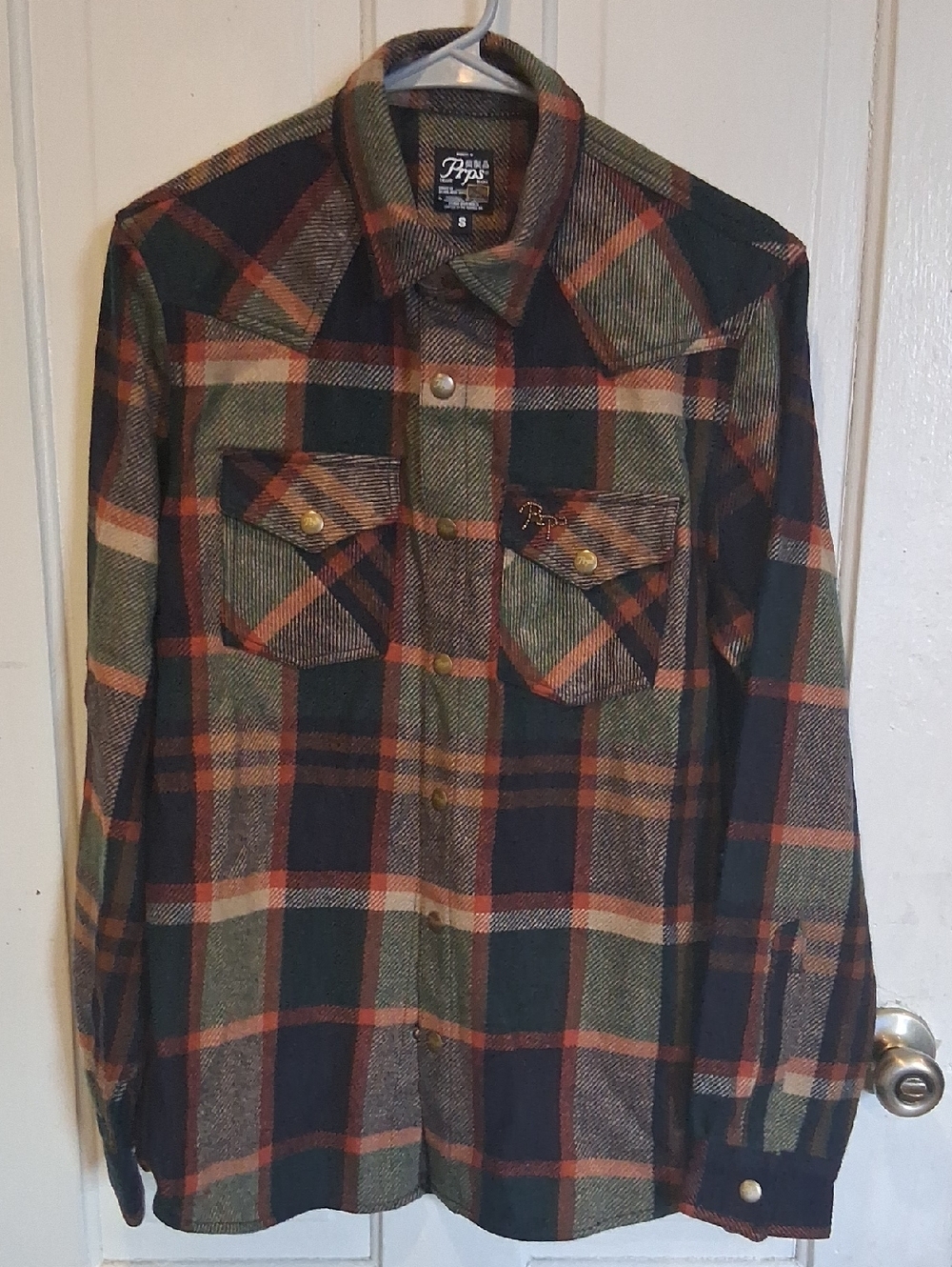 Men's Plaid Button-Up Jacket Shirt - Green & Orange